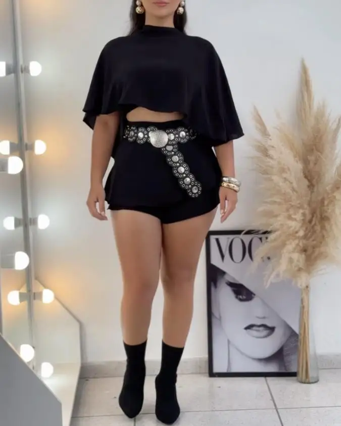 Skirts Sets Summer 2 Pieces Outfit Women Wear New Fashion High-Low Split Back Hollow-Out Cape Top & Skirt Shorts(Without Belt)
Skirts Sets Summer 2 Pieces Outfit Women Wear New Fashion High-Low Split Back Hollow-Out Cape Top & Skirt Shorts(Without Belt)