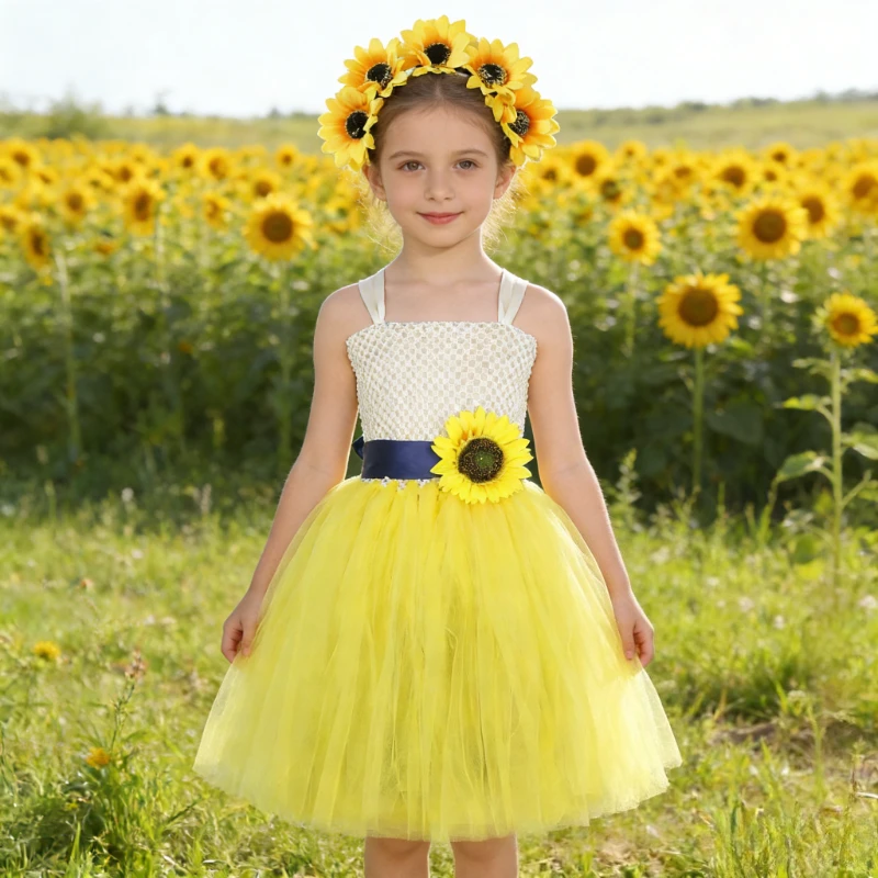 Sunflowers Long Tutu Dress for Girls Carnival Halloween Fancy Outfit with Flowers Hairbow for Kids Thanksgiving Holiday Costumes
Sunflowers Long Tutu Dress for Girls Carnival Halloween Fancy Outfit with Flowers Hairbow for Kids Thanksgiving Holiday Costumes