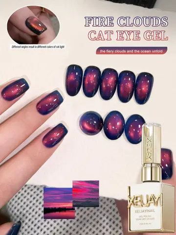 XEIJAYI 1Pc 15ml Vernis à ongles gel effet œil de chat avec perles de verre cristal UV/LED Nouveau populaire multicolore DIY Salon d'embellissement des ongles pour femmes