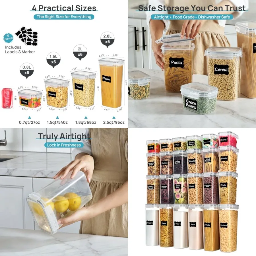 Airtight Food Storage Containers with Lids, 24 pcs Plastic Kitchen and Pantry Organization Canisters for Cereal, Dry Food, Flou
Airtight Food Storage Containers with Lids, 24 pcs Plastic Kitchen and Pantry Organization Canisters for Cereal, Dry Food, Flou