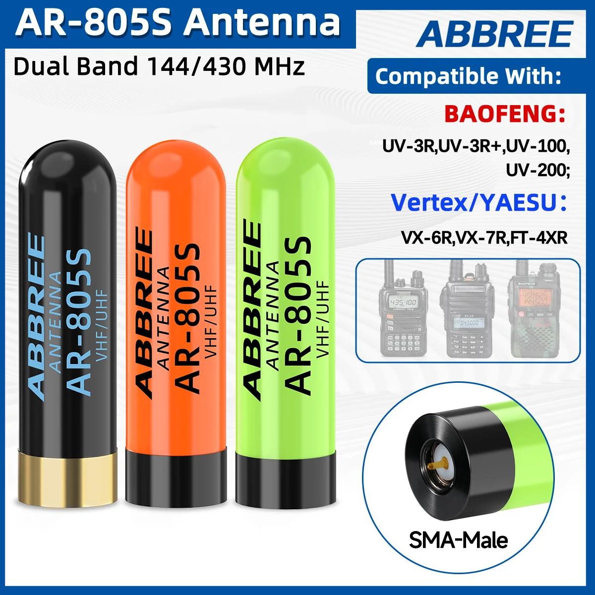 ABBREE AR-805S Mini Walkie Talkie Antenna High Gain SMA-Male Dual Band For Retevis RT1 RT3S RT3 RT8 RT81 TYT MD-380 Ham Radios
ABBREE AR-805S Mini Walkie Talkie Antenna High Gain SMA-Male Dual Band For Retevis RT1 RT3S RT3 RT8 RT81 TYT MD-380 Ham Radios