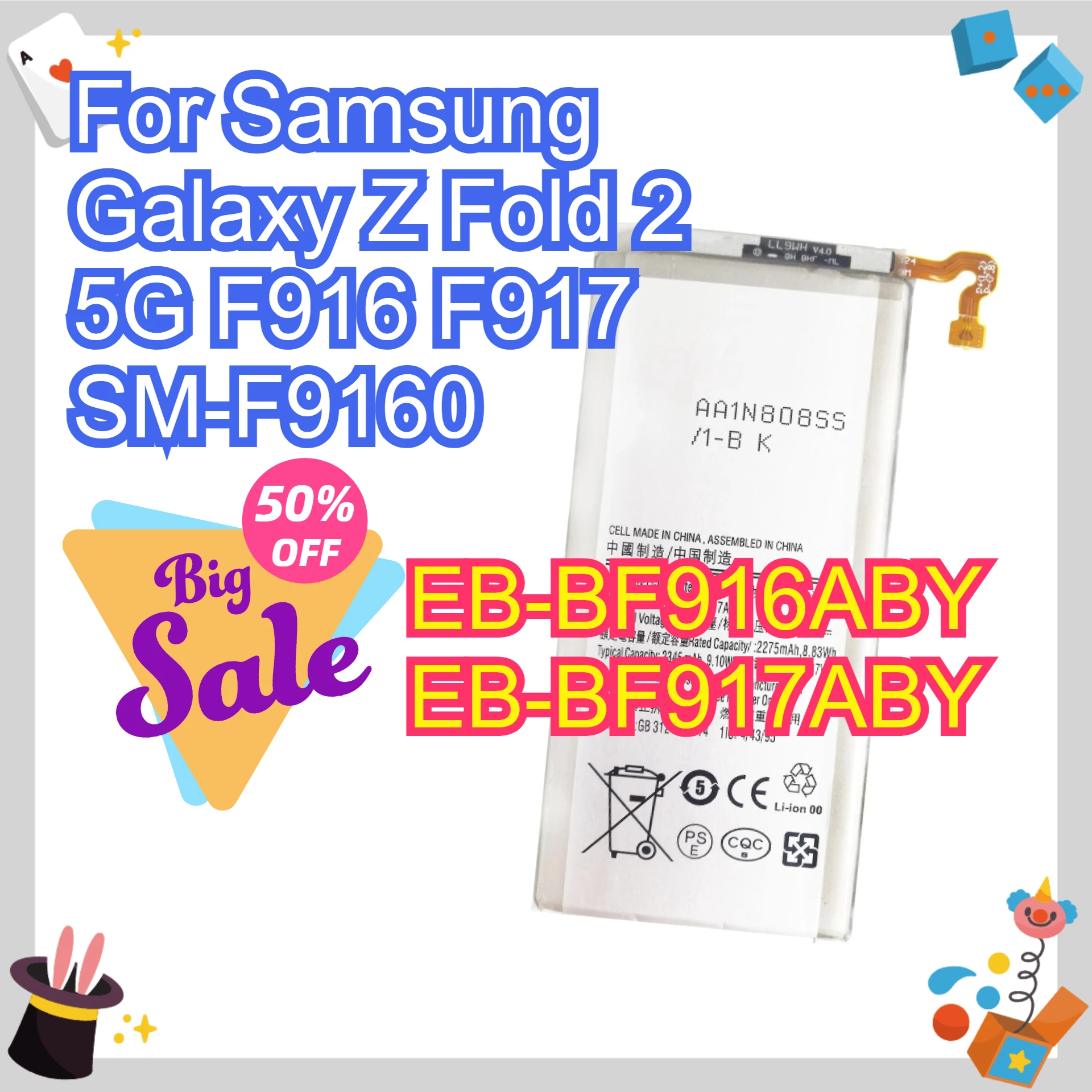 High-Performance Mobile Phone Battery EB-BF916ABY EB-BF917ABY Battery for Samsung Galaxy Z Fold 2 5G F916 F917 SM-F9160
High-Performance Mobile Phone Battery EB-BF916ABY EB-BF917ABY Battery for Samsung Galaxy Z Fold 2 5G F916 F917 SM-F9160