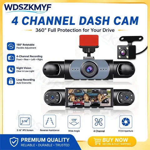 360° Panoramic DashCam 1080P 3/4-Channel Front Left right Rear Recording Loop Recording Camera Night Vision Car DVR auto parts