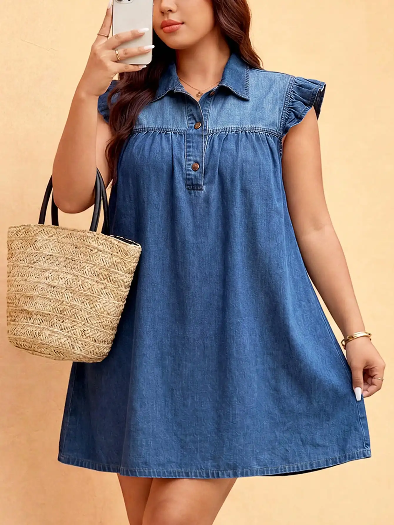 Women's Ruffled Sleeve Blue Denim Mini Dress Casual Summer Outfit
Women's Ruffled Sleeve Blue Denim Mini Dress Casual Summer Outfit