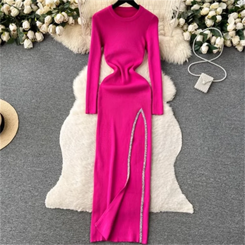 Candy colored knit dress autumn women's new style slit sexy long sleeves party dresses women evening
Candy colored knit dress autumn women's new style slit sexy long sleeves party dresses women evening
