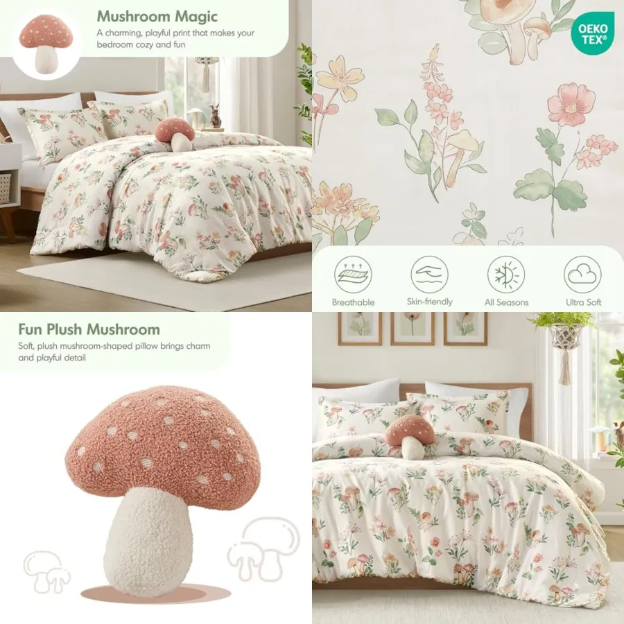 Queen Comforter Set, Whimsical Floral Mushroom Cottage Design, Microfiber Lightweight All Seasons Down Alternative Bedding, Sha
Queen Comforter Set, Whimsical Floral Mushroom Cottage Design, Microfiber Lightweight All Seasons Down Alternative Bedding, Sha