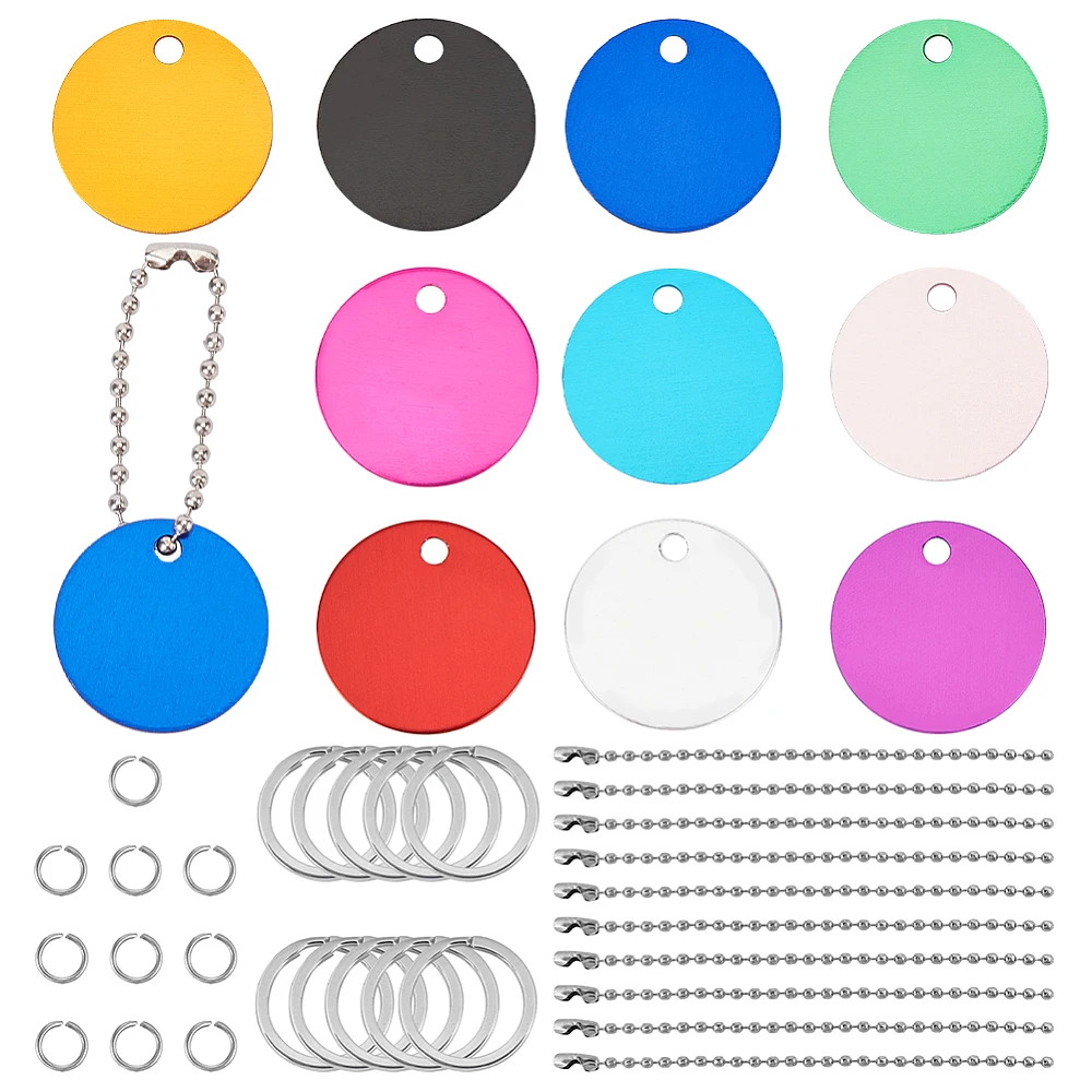 DIY Keychain Kit with Aluminum Pendants Flat Round Blank Tags Iron Ball Chain Jump Ring Split Key Ring Mixed Color
DIY Keychain Kit with Aluminum Pendants Flat Round Blank Tags Iron Ball Chain Jump Ring Split Key Ring Mixed Color