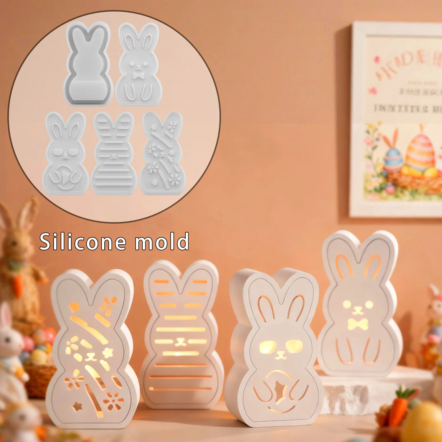 DIY Rabbit Hollow-Out Atmosphere Lamp Drip Glue Mold, Easter Rabbit Ornament Plaster Silicone Mold
DIY Rabbit Hollow-Out Atmosphere Lamp Drip Glue Mold, Easter Rabbit Ornament Plaster Silicone Mold