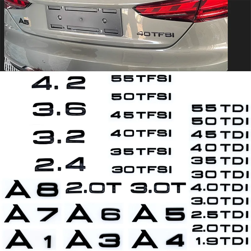 For Audi A1 A3 A5 A6 A7 Q2 Q3 Q5 Q7 Model 1.9 2.0 2.5 3.0 4.0 5.0TDI 30 35 40 45 50 55TFSI Version 2.0 3.0T 3D Car trunk sticker
For Audi A1 A3 A5 A6 A7 Q2 Q3 Q5 Q7 Model 1.9 2.0 2.5 3.0 4.0 5.0TDI 30 35 40 45 50 55TFSI Version 2.0 3.0T 3D Car trunk sticker