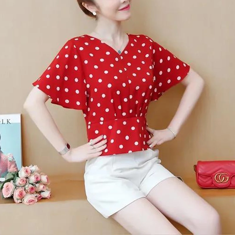 Polka Dot Slim Elegant Short Blouse Summer New Short Sleeve V Neck All-match Vintage Shirt Tops Fashion Office Women Clothing
Polka Dot Slim Elegant Short Blouse Summer New Short Sleeve V Neck All-match Vintage Shirt Tops Fashion Office Women Clothing