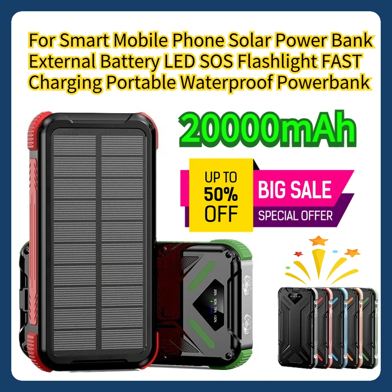 For Smart Mobile Phone Solar Power Bank 20000mAh External Battery LED SOS Flashlight FAST Charging Portable Waterproof Powerbank
For Smart Mobile Phone Solar Power Bank 20000mAh External Battery LED SOS Flashlight FAST Charging Portable Waterproof Powerbank
