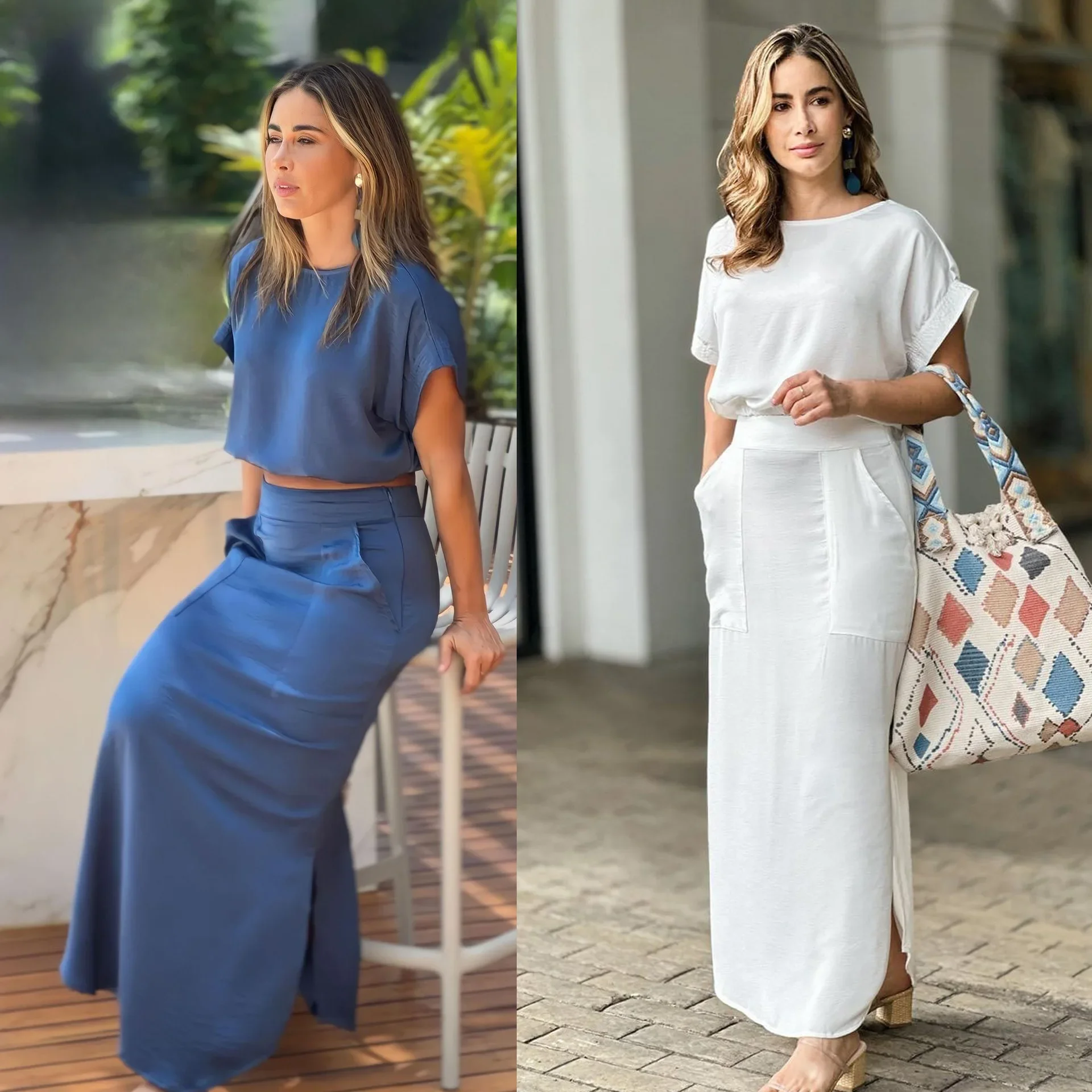 Women Two Piece Set Fashion Solid Short Sleeve Crew Neck Top Casual High Waist With Pockets Skirt Sets High Streetwear
Women Two Piece Set Fashion Solid Short Sleeve Crew Neck Top Casual High Waist With Pockets Skirt Sets High Streetwear