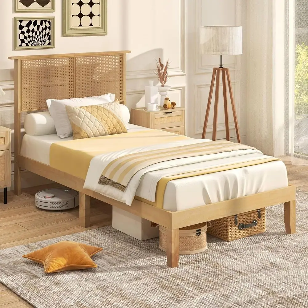 Twin Size Rattan Bed with Wooden Slats, Boho Style Platform Bed, 12 Inch Height, Storage Underneath, Suitable for Kids and Adult
Twin Size Rattan Bed with Wooden Slats, Boho Style Platform Bed, 12 Inch Height, Storage Underneath, Suitable for Kids and Adult