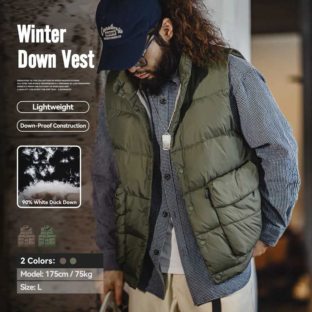 Maden Men's 90% White Duck Down Vest American Warm Stand Collar Puffer Gilet Winter Outerwear with Large Double Side Pocket
Maden Men's 90% White Duck Down Vest American Warm Stand Collar Puffer Gilet Winter Outerwear with Large Double Side Pocket