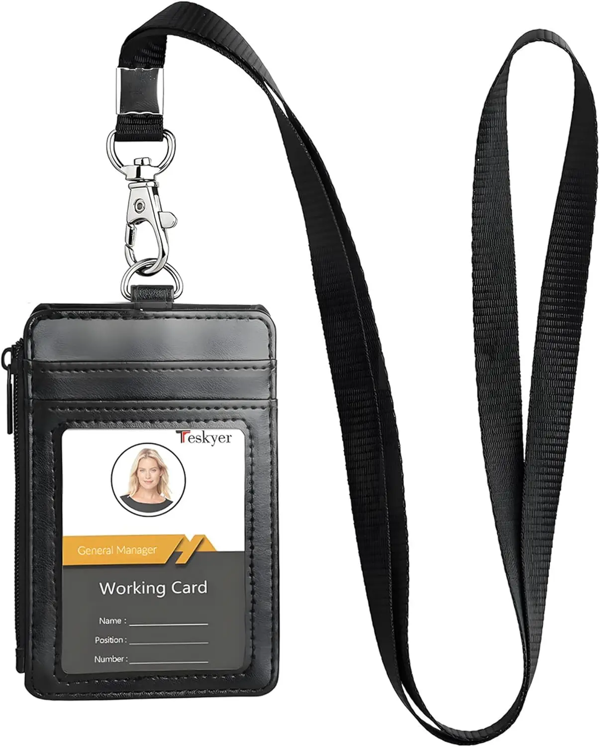 ID Badge Holder with Lanyard, 1 Zip Pocket and 4 Card Slots for Office School Work Badges and Cruise Ship Cards - Black
ID Badge Holder with Lanyard, 1 Zip Pocket and 4 Card Slots for Office School Work Badges and Cruise Ship Cards - Black
