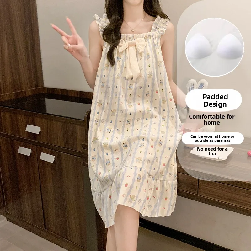 Sweet Dopaamine Striped Chemise Nightgown Women's Summer Thin Pure Cotton Home Clothes No Sleeve Sleepwear Casual Leisure
Sweet Dopaamine Striped Chemise Nightgown Women's Summer Thin Pure Cotton Home Clothes No Sleeve Sleepwear Casual Leisure