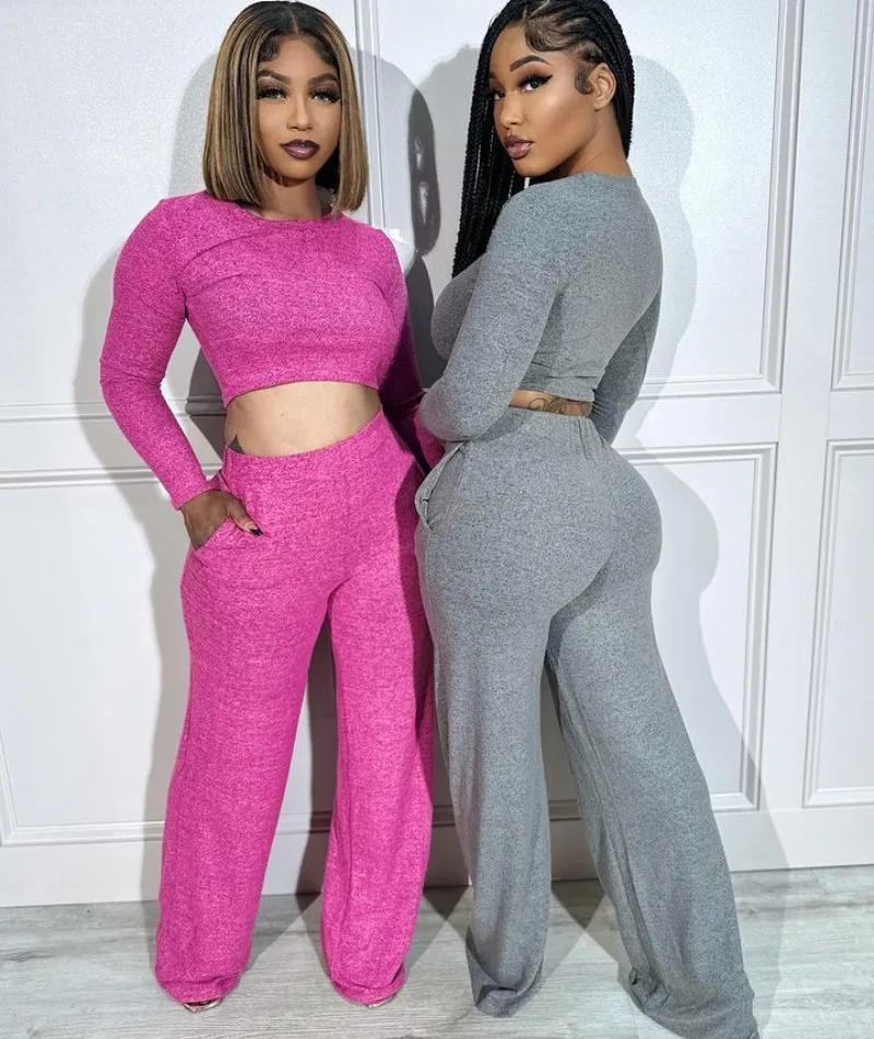 Solid Casual Two Piece Set Women Tracksuits O Neck Long Sleeve T-shirts Crop Top High Waist Wide Leg Pants Home Suits Streetwear
Solid Casual Two Piece Set Women Tracksuits O Neck Long Sleeve T-shirts Crop Top High Waist Wide Leg Pants Home Suits Streetwear