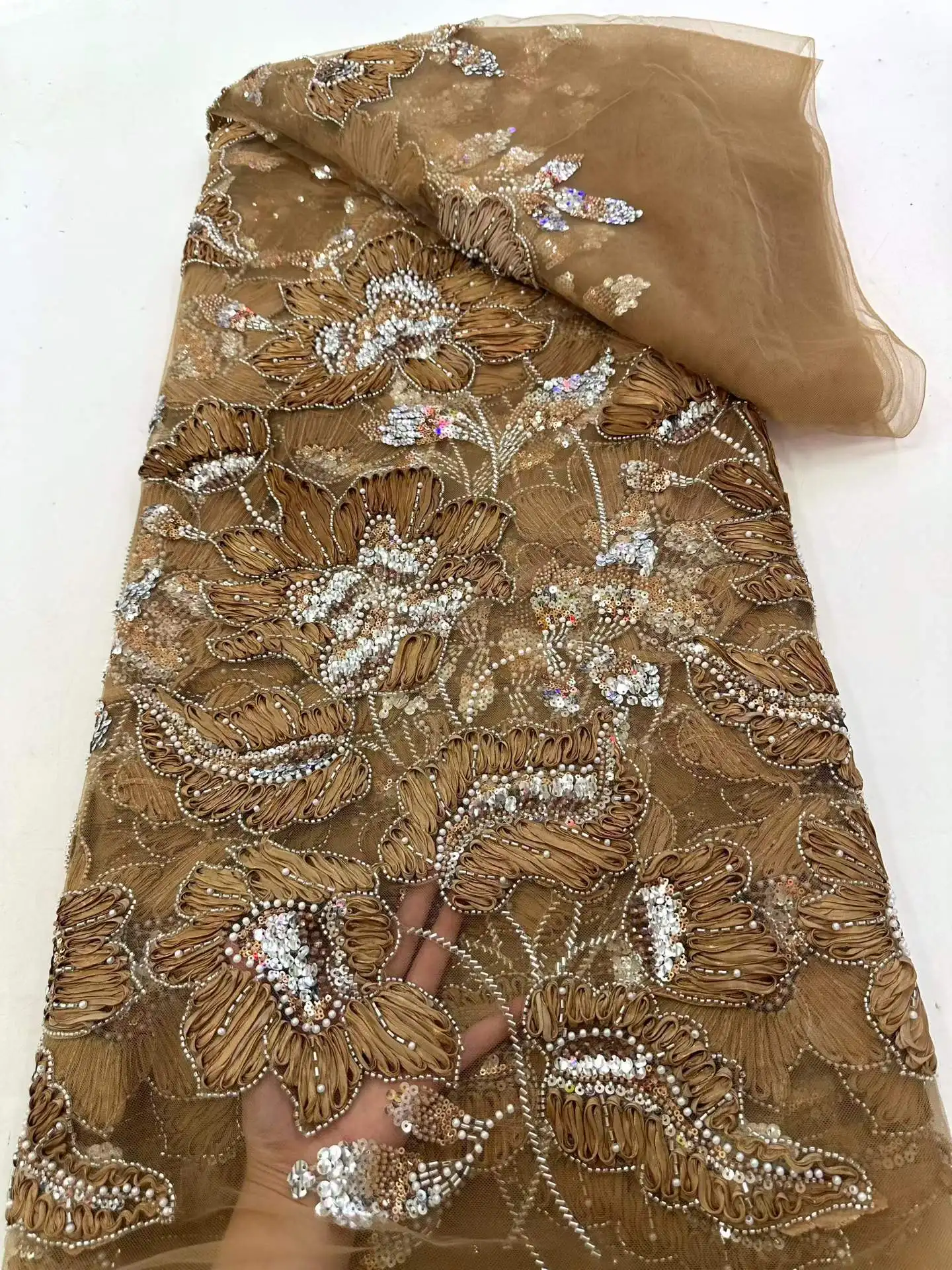 Luxury African Sequins Lace Fabric 2026 High Quality 3D French Beaded Lace Fabric For Nigerian Wedding Party Dress
Luxury African Sequins Lace Fabric 2026 High Quality 3D French Beaded Lace Fabric For Nigerian Wedding Party Dress