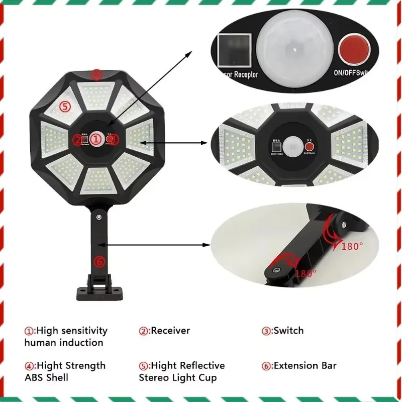 Outdoor Solar Flood Light 168LED Motion Sensor IP65 Waterproof Octagonal Design Dusk to Dawn 360° Adjustable Parking Lot Lights
Outdoor Solar Flood Light 168LED Motion Sensor IP65 Waterproof Octagonal Design Dusk to Dawn 360° Adjustable Parking Lot Lights