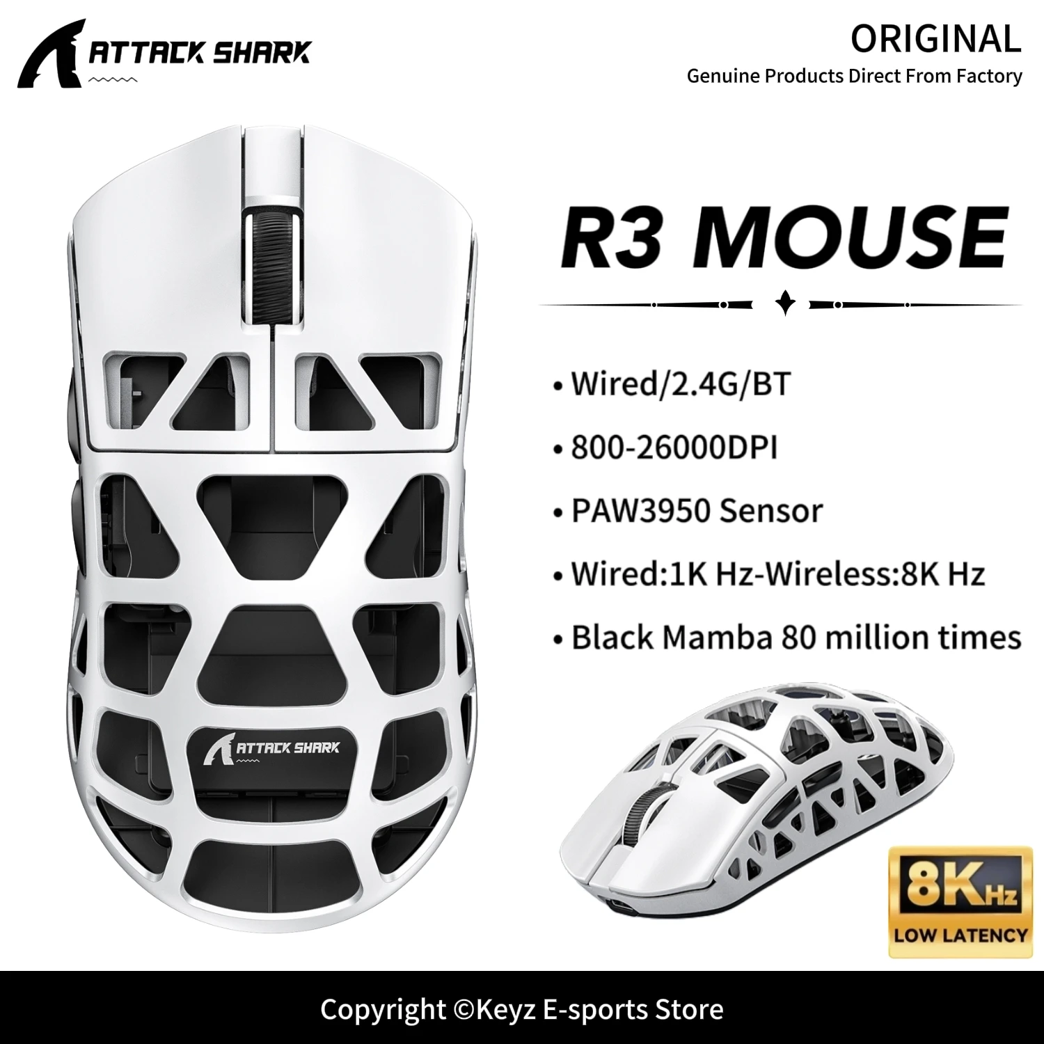 ATTACK SHARK R3 Magnesium Alloy Gaming Mouse 8000Hz Wireless Mouse PAW3395 Sensor 26000DPI Black Mamba 80 Million Times for PC
ATTACK SHARK R3 Magnesium Alloy Gaming Mouse 8000Hz Wireless Mouse PAW3395 Sensor 26000DPI Black Mamba 80 Million Times for PC