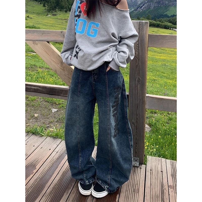 Retro American Large Size Women's Jeans Casual Waed out Wide Leg Pants Loose Fit High Waist Straight Leg Long Trousers
Retro American Large Size Women's Jeans Casual Waed out Wide Leg Pants Loose Fit High Waist Straight Leg Long Trousers