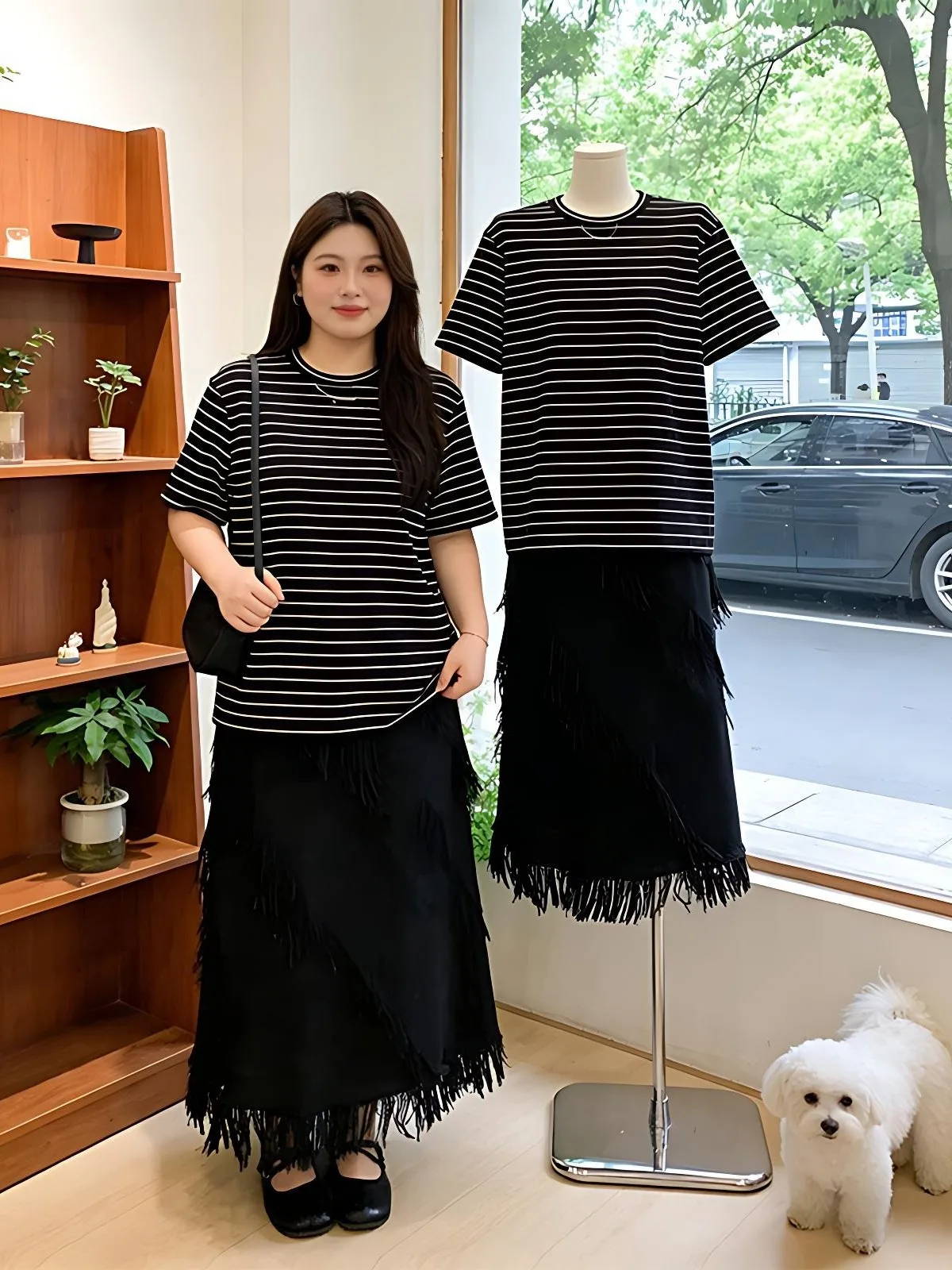 plus Size Casual Stripe T-Shirt And Lace Skirt Set Women's Summer Mid-Length A-Line Skirt with Fringe Two-Piece Set
plus Size Casual Stripe T-Shirt And Lace Skirt Set Women's Summer Mid-Length A-Line Skirt with Fringe Two-Piece Set