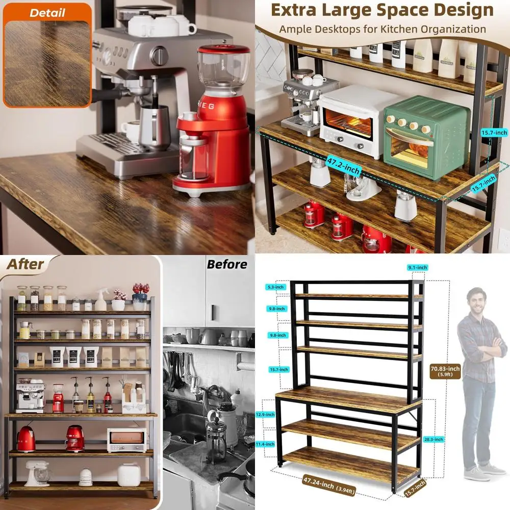 6-Tier Large Kitchen Storage Stand, 47.2W x 15.7D x 70.8H, with Hutch, Rustic Brown
6-Tier Large Kitchen Storage Stand, 47.2W x 15.7D x 70.8H, with Hutch, Rustic Brown