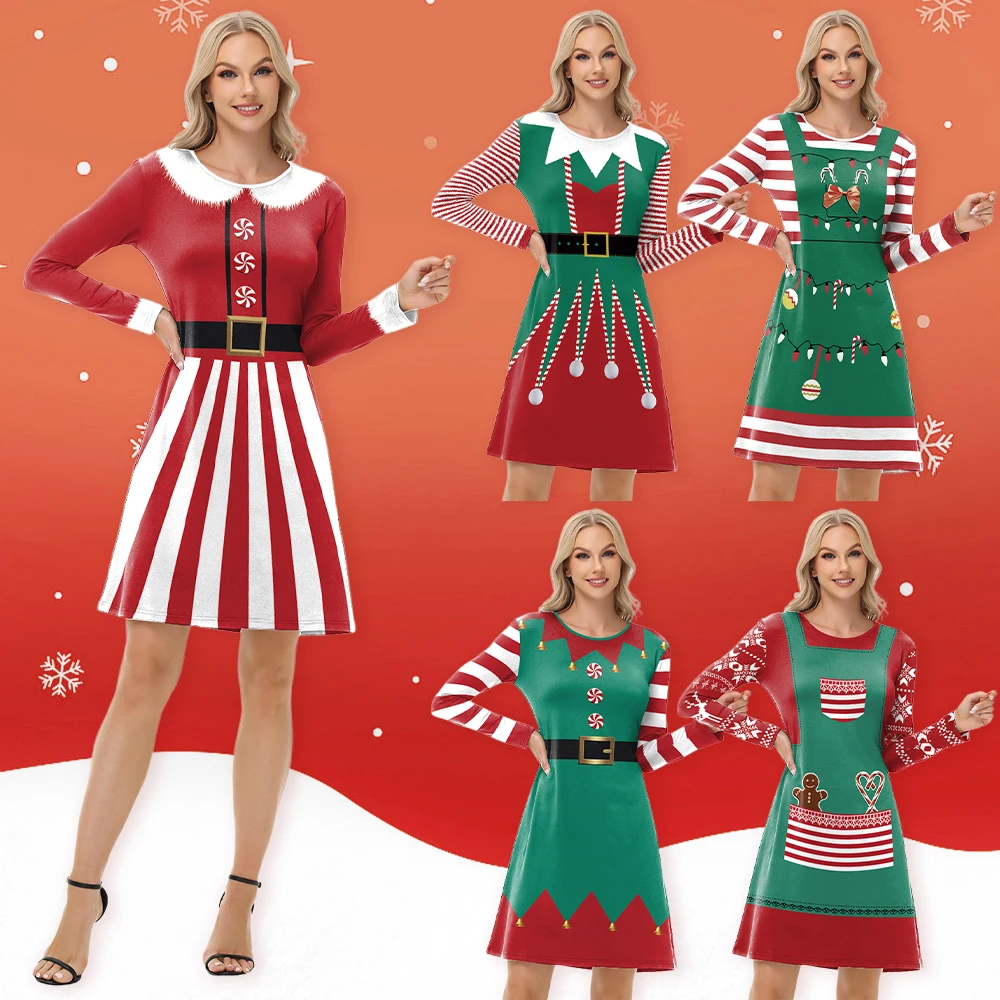 ZAWALAND Merry Christmas Costume Dress for Women Stripes Printed Long Sleeve Dresses Ladies Xmas Party Dress Up Cosplay Costumes
ZAWALAND Merry Christmas Costume Dress for Women Stripes Printed Long Sleeve Dresses Ladies Xmas Party Dress Up Cosplay Costumes