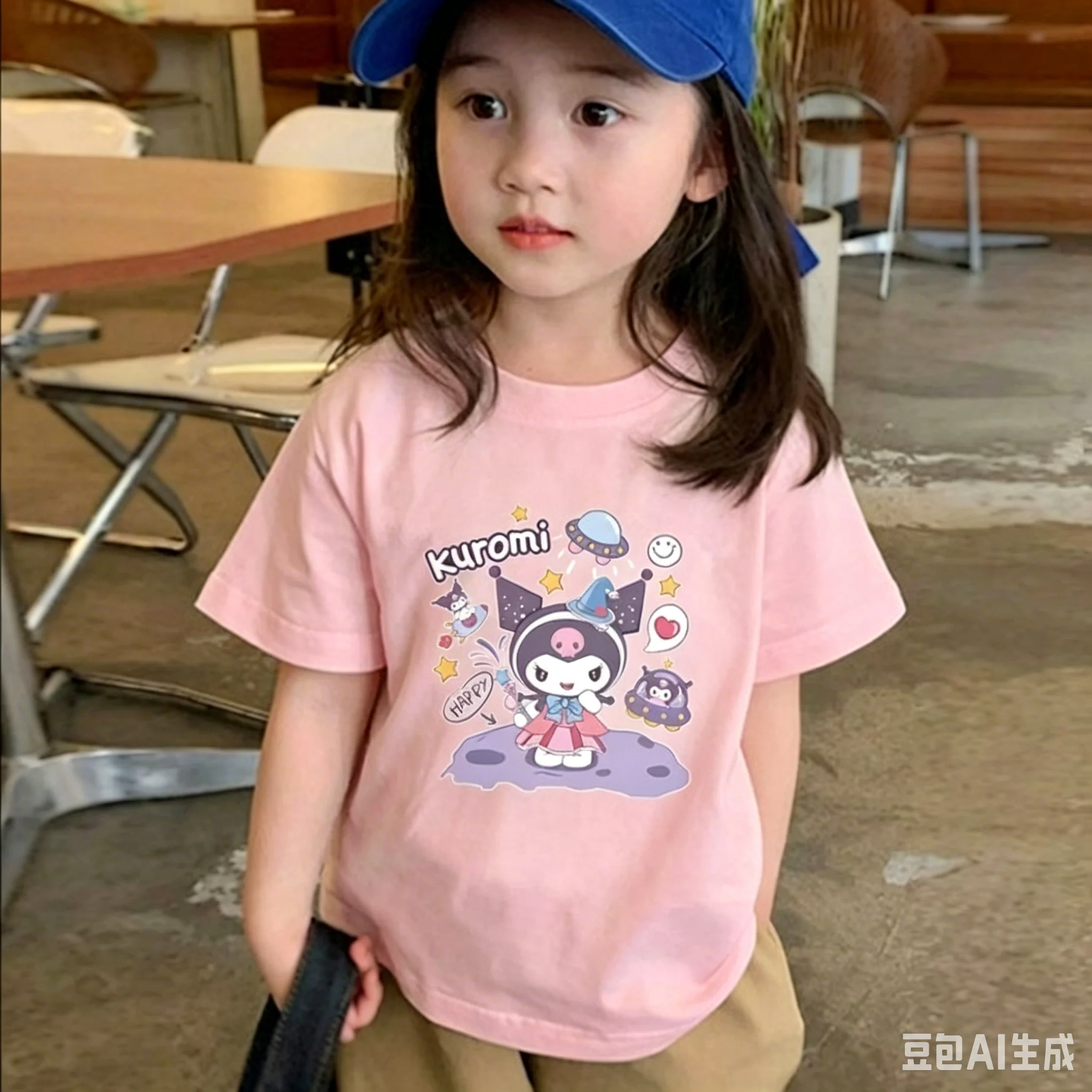 Girl cartoon Kuromi white short-sleeved t-shirt for summer 2026, children's half-sleeved top, trendy design
Girl cartoon Kuromi white short-sleeved t-shirt for summer 2026, children's half-sleeved top, trendy design
