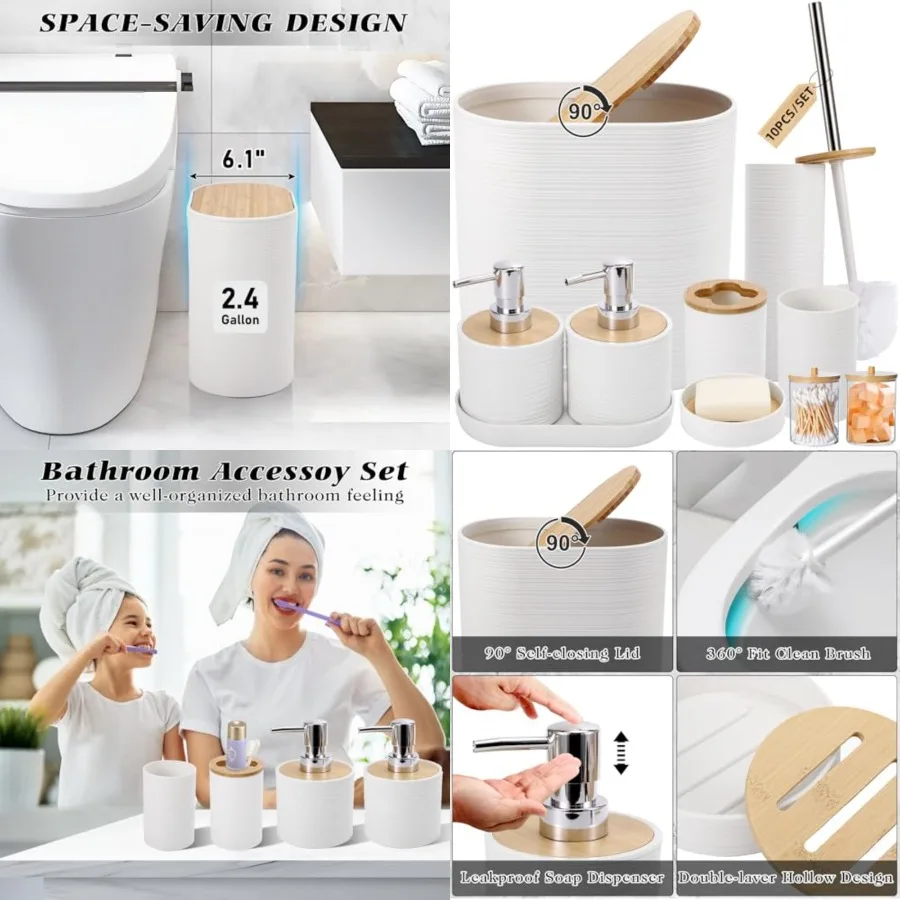 Accessories with Trash Can, 2PCS Soap Dispensers, Soap Dish, Toothbrush Holder, Toothbrush Cup, Toilet Brush, Tray and Qtip Hol
Accessories with Trash Can, 2PCS Soap Dispensers, Soap Dish, Toothbrush Holder, Toothbrush Cup, Toilet Brush, Tray and Qtip Hol