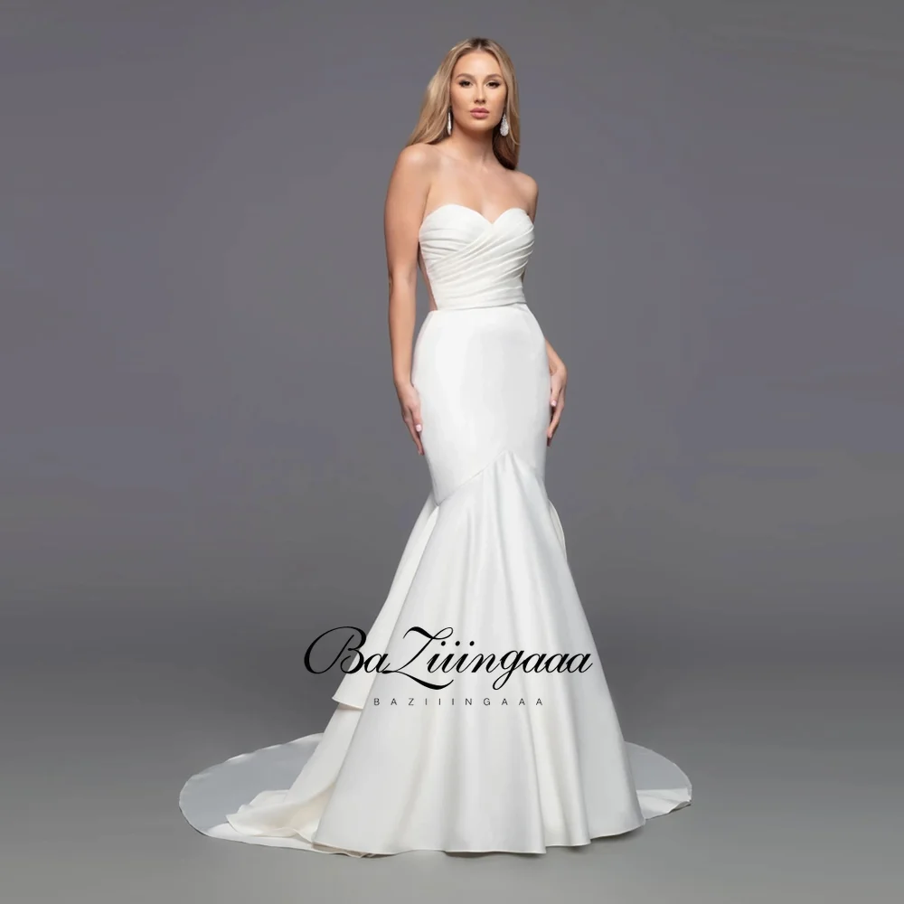 Simple Mermaid Wedding Dresses Satin Sleeveless Sweetheart Back Button Design Court Train Floor-Length Bridal Church Wedding
Simple Mermaid Wedding Dresses Satin Sleeveless Sweetheart Back Button Design Court Train Floor-Length Bridal Church Wedding