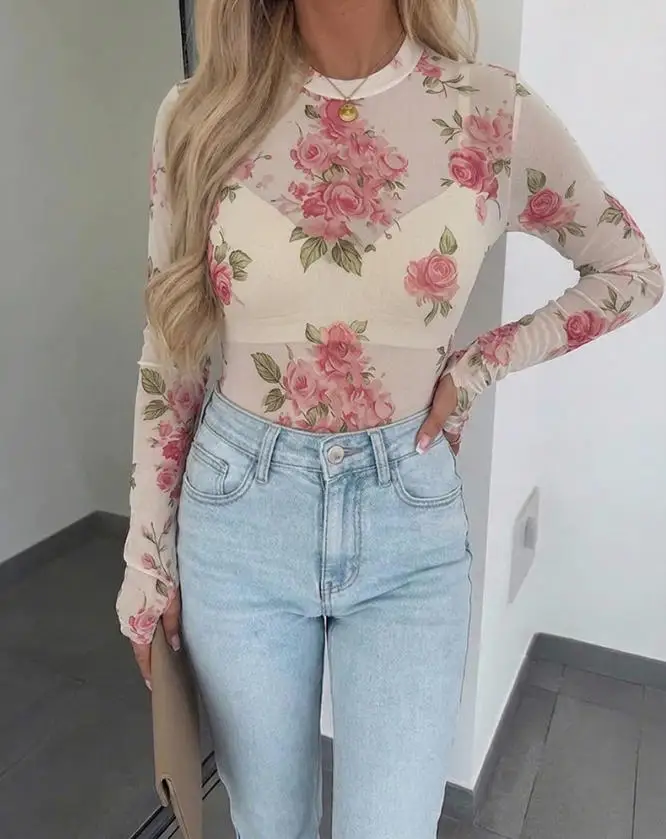 Women's Blouse 2026 Spring New Fashion Floral Mesh Long Sleeve Top Sheer O-Neck Slim Fit Blouse for Casual Streetwear & Layering
Women's Blouse 2026 Spring New Fashion Floral Mesh Long Sleeve Top Sheer O-Neck Slim Fit Blouse for Casual Streetwear & Layering