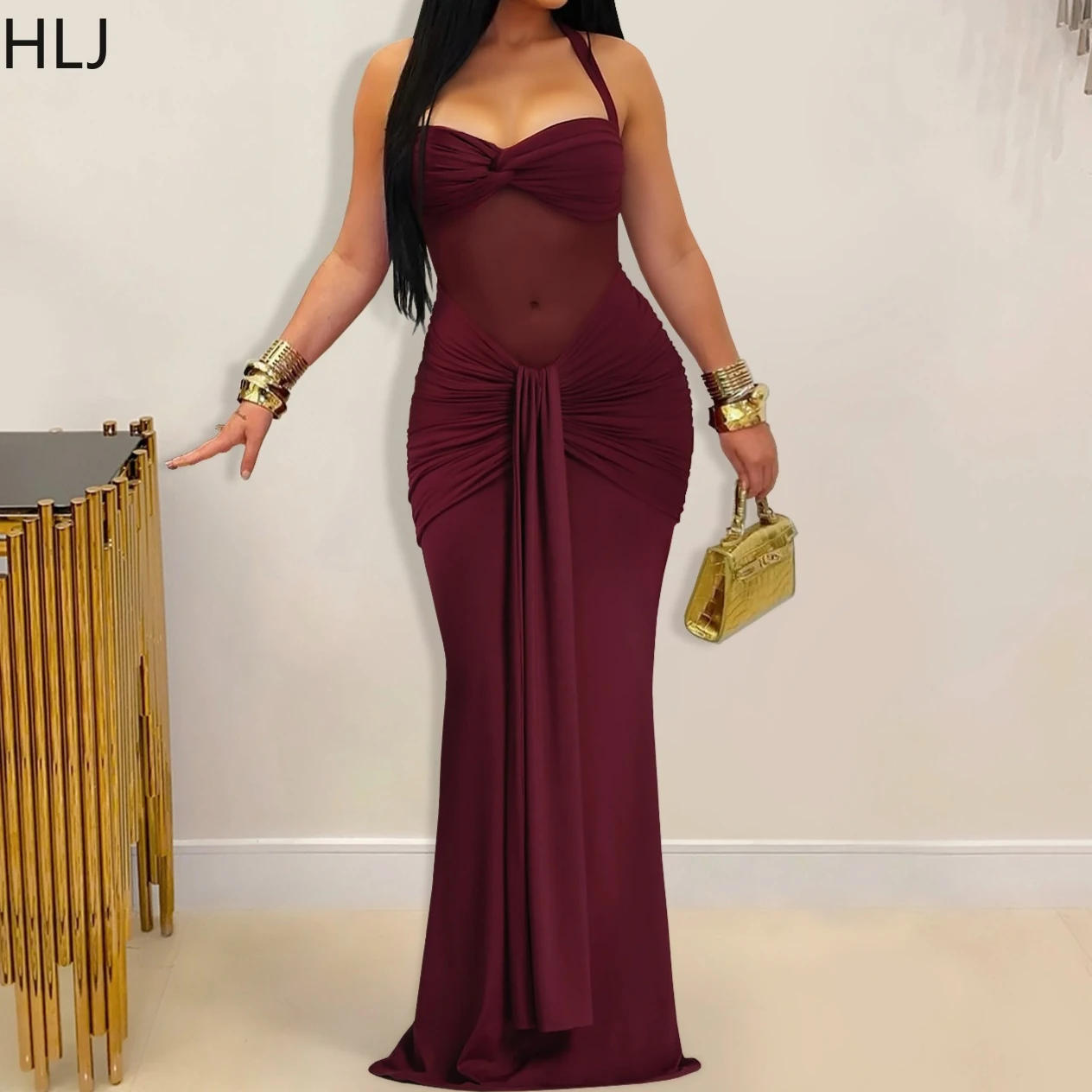 HLJ Sexy Mesh Ruched Patchwork Bodycon Dresses Woman Halter Sleeveless Backless Dress Female Party Clubwear Vestidos 2025 New
HLJ Sexy Mesh Ruched Patchwork Bodycon Dresses Woman Halter Sleeveless Backless Dress Female Party Clubwear Vestidos 2025 New