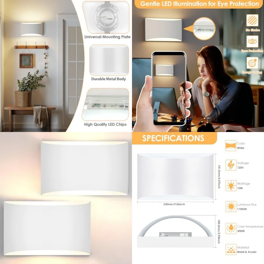 Modern LED Wall Sconces Set of 2, 3000K Warm Up and Down Mount Light, Large Interior Wall Lights Hardwired Lamp for Indoor Livi
Modern LED Wall Sconces Set of 2, 3000K Warm Up and Down Mount Light, Large Interior Wall Lights Hardwired Lamp for Indoor Livi
