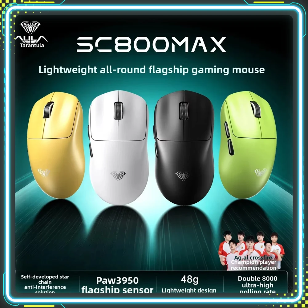 AULA SC800MAX Lightweight Ergonomic PAW3950 Dual 8K Gaming Mouse Wireless Tri Mode E-sports Mice Custom PC Accessories Gifts
AULA SC800MAX Lightweight Ergonomic PAW3950 Dual 8K Gaming Mouse Wireless Tri Mode E-sports Mice Custom PC Accessories Gifts