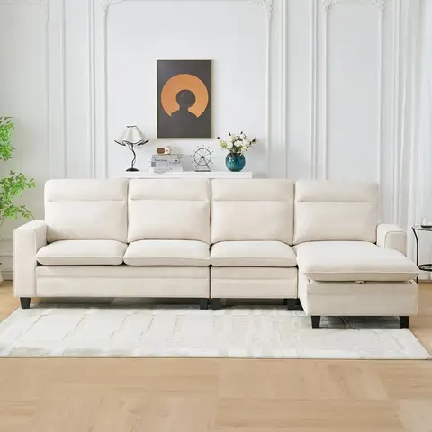 118 Inch Chenille Modern L Shape Sofa Reversible Chaise with Storage Convertible Couch Comfortable Living Room Furniture