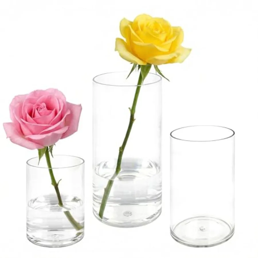 Mini Clear Acrylic Cylinder Vase Set, 3 Pack Small Shatterproof Plastic Vases for Home Decor, DIY and Table Centerpieces
Mini Clear Acrylic Cylinder Vase Set, 3 Pack Small Shatterproof Plastic Vases for Home Decor, DIY and Table Centerpieces