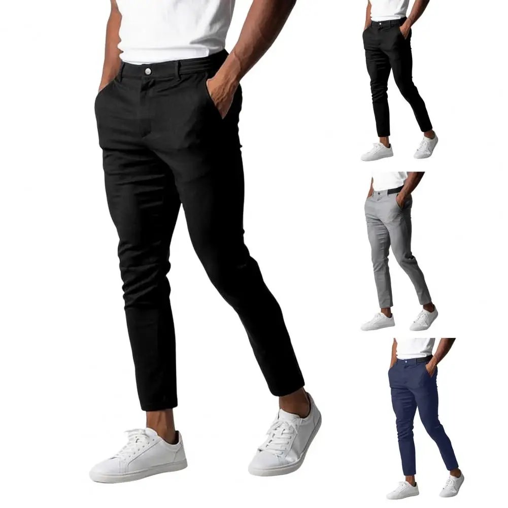 Men Slim Fit Ankle Length Pants Elastic Mid Waist Button Zipper Closure Pockets Solid Color Business Formal Male Long Trousers
Men Slim Fit Ankle Length Pants Elastic Mid Waist Button Zipper Closure Pockets Solid Color Business Formal Male Long Trousers