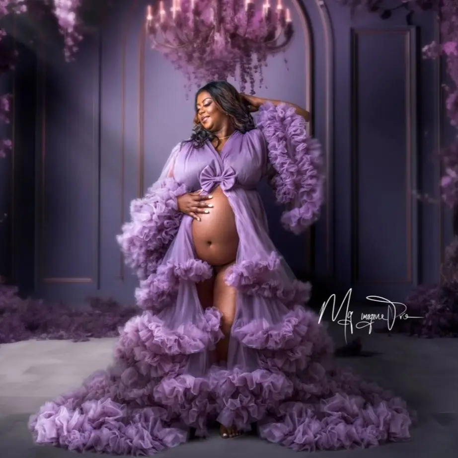 Charming Purple Maternity Robes for Photography Long Sleeves Tulle Pregnant Women Dresses Tiered Ruffles A Line Babyshower Gowns
Charming Purple Maternity Robes for Photography Long Sleeves Tulle Pregnant Women Dresses Tiered Ruffles A Line Babyshower Gowns