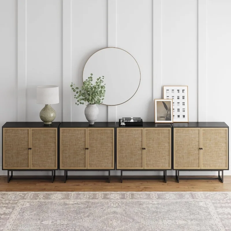 Rattan Wood Accent Sideboard Storage Cabinet TV Stand with Matte Metal Frame, Adjustable Shelves and Cane Door
Rattan Wood Accent Sideboard Storage Cabinet TV Stand with Matte Metal Frame, Adjustable Shelves and Cane Door