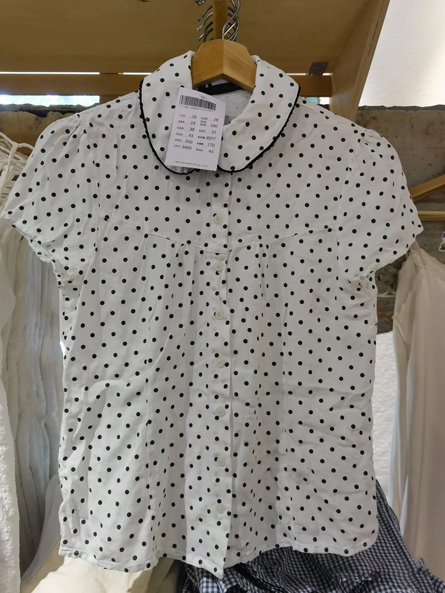 New Black Polka Dot Short Sleeve T-Shirt Blouse Woman Summer Peter Pan Collar Single Breasted Tees Cotton Cute Shirts Y2k Tops
New Black Polka Dot Short Sleeve T-Shirt Blouse Woman Summer Peter Pan Collar Single Breasted Tees Cotton Cute Shirts Y2k Tops