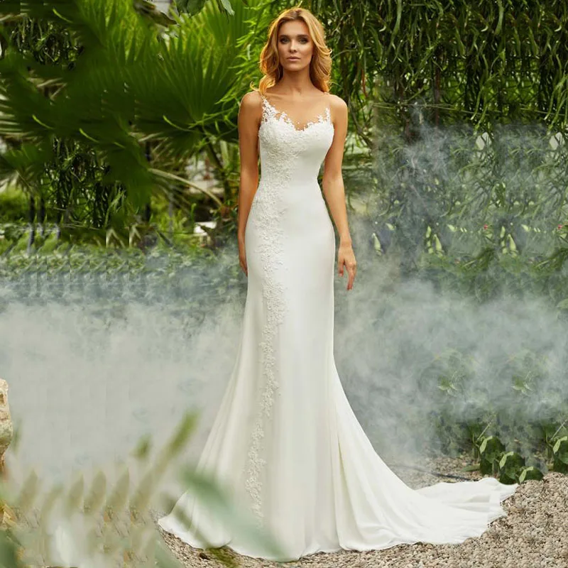 Mermaid Wedding Dress Vintage O-Neck Appliques Beach Bride Dress Chiffon Princess Boho Wedding Gown Free Shipping 2019
Mermaid Wedding Dress Vintage O-Neck Appliques Beach Bride Dress Chiffon Princess Boho Wedding Gown Free Shipping 2019