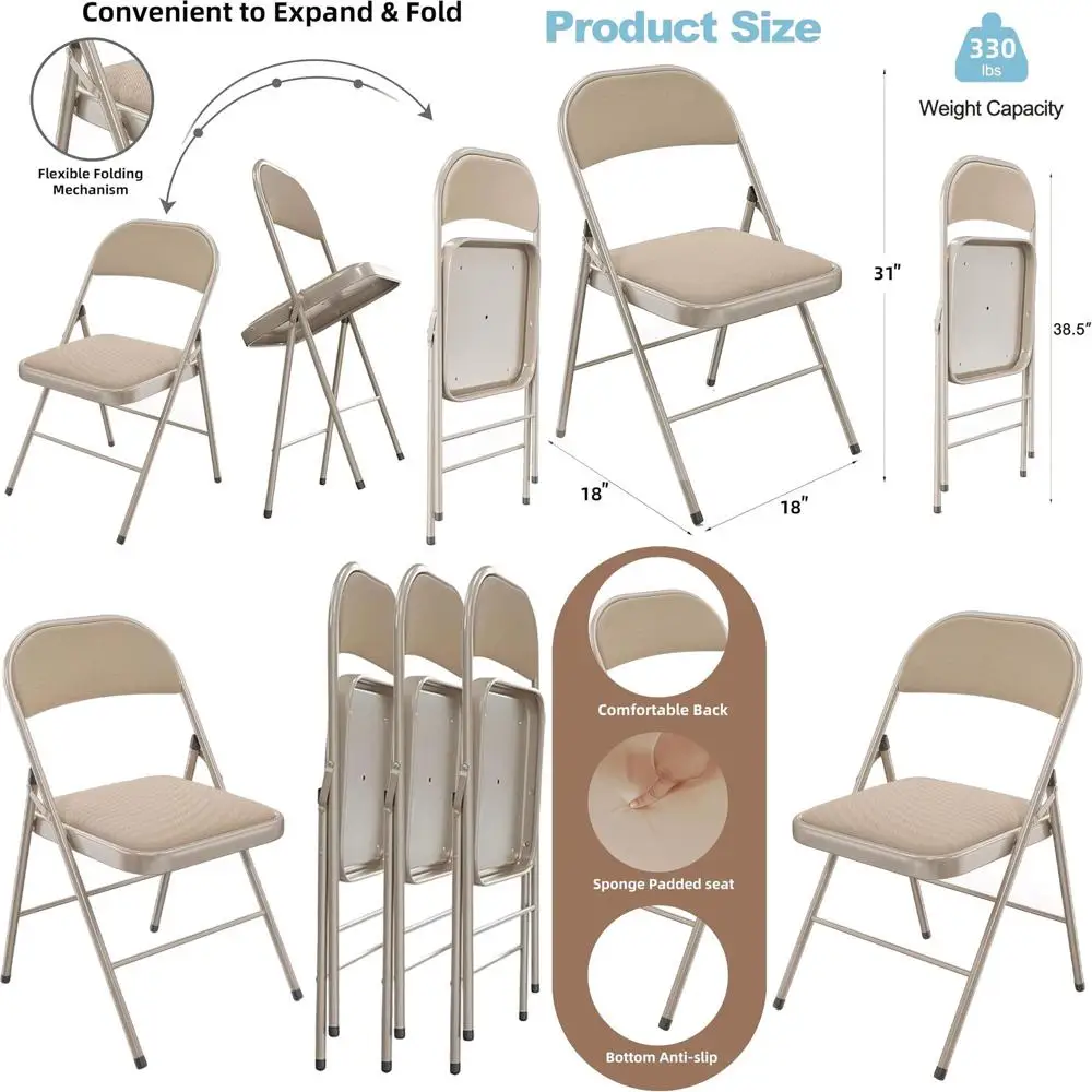 Набор из 4 складных стульев цвета хаки с мягкой обивкой и стальным каркасом для различных мероприятий, грузоподъемность 330 фунтов.
Набор из 4 складных стульев цвета хаки с мягкой обивкой и стальным каркасом для различных мероприятий, грузоподъемность 330 фунтов.