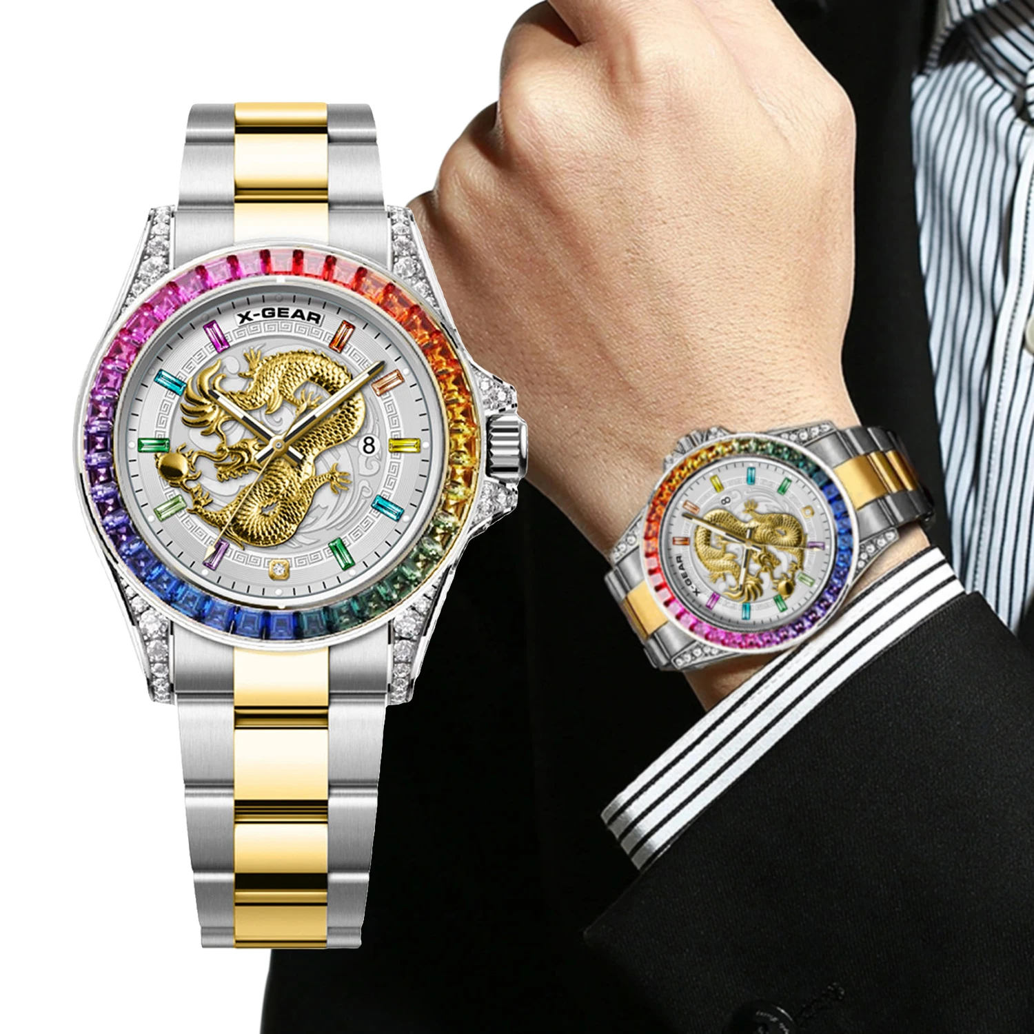 X-GEAR Men's Watch Chinese Dragon Dial Trendy Business Luminous Waterproof Quartz Wristwatch Stainless Steel
X-GEAR Men's Watch Chinese Dragon Dial Trendy Business Luminous Waterproof Quartz Wristwatch Stainless Steel