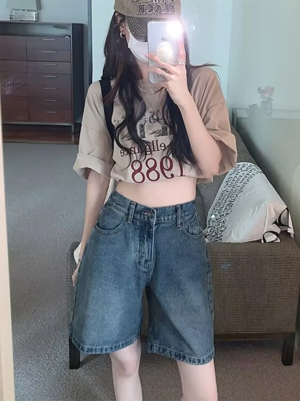 Blue High Waist Straight Leg Jeans orts Women's Summer New Sle Slimming Elastic Five-Quarter Trendy Cargo Pants
Blue High Waist Straight Leg Jeans orts Women's Summer New Sle Slimming Elastic Five-Quarter Trendy Cargo Pants