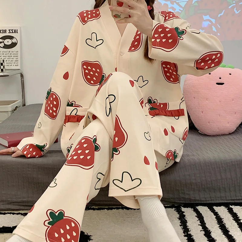 Spring Autumn Long Sleeve Pantsuit Nightgown Women's Home Clothes Set Cardigan V-neck Kimono Collar Can Be Worn outside
Spring Autumn Long Sleeve Pantsuit Nightgown Women's Home Clothes Set Cardigan V-neck Kimono Collar Can Be Worn outside