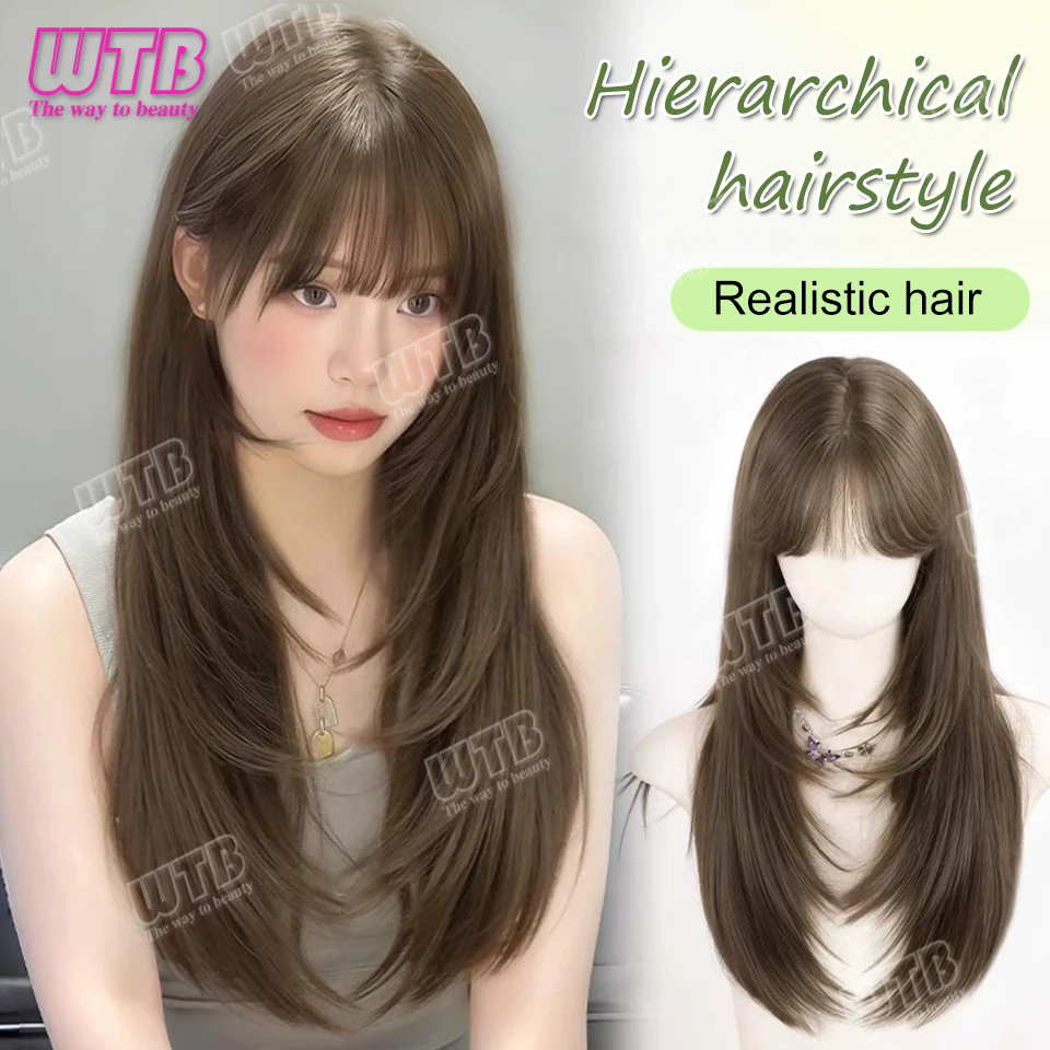 WTB WIGS Синтетический парик с челкой Длинные коричневые парики для женщин, многослойные термостойкие синтетические парики для ежедневного использования
WTB WIGS Синтетический парик с челкой Длинные коричневые парики для женщин, многослойные термостойкие синтетические парики для ежедневного использования