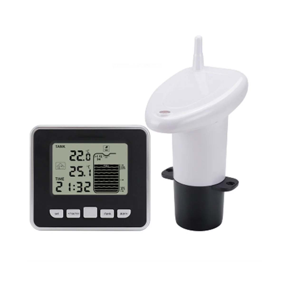 Wireless Ultrasonic Water Tank Liquid Level Meter with Temperature Sensor Water Level Time Display Low Battery Indicator
Wireless Ultrasonic Water Tank Liquid Level Meter with Temperature Sensor Water Level Time Display Low Battery Indicator
