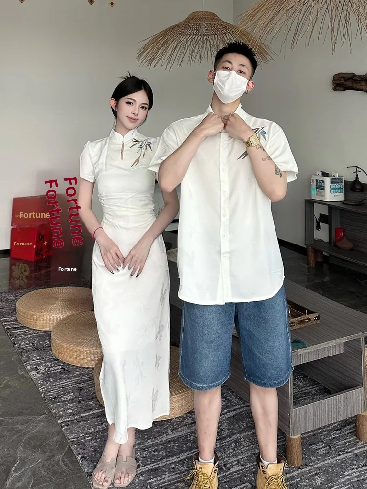 New Chinese Style Couple's Summer Short Sleeve Shirt Wedding Engagement Daily Improved Dress Loose Fit Embroidered
New Chinese Style Couple's Summer Short Sleeve Shirt Wedding Engagement Daily Improved Dress Loose Fit Embroidered