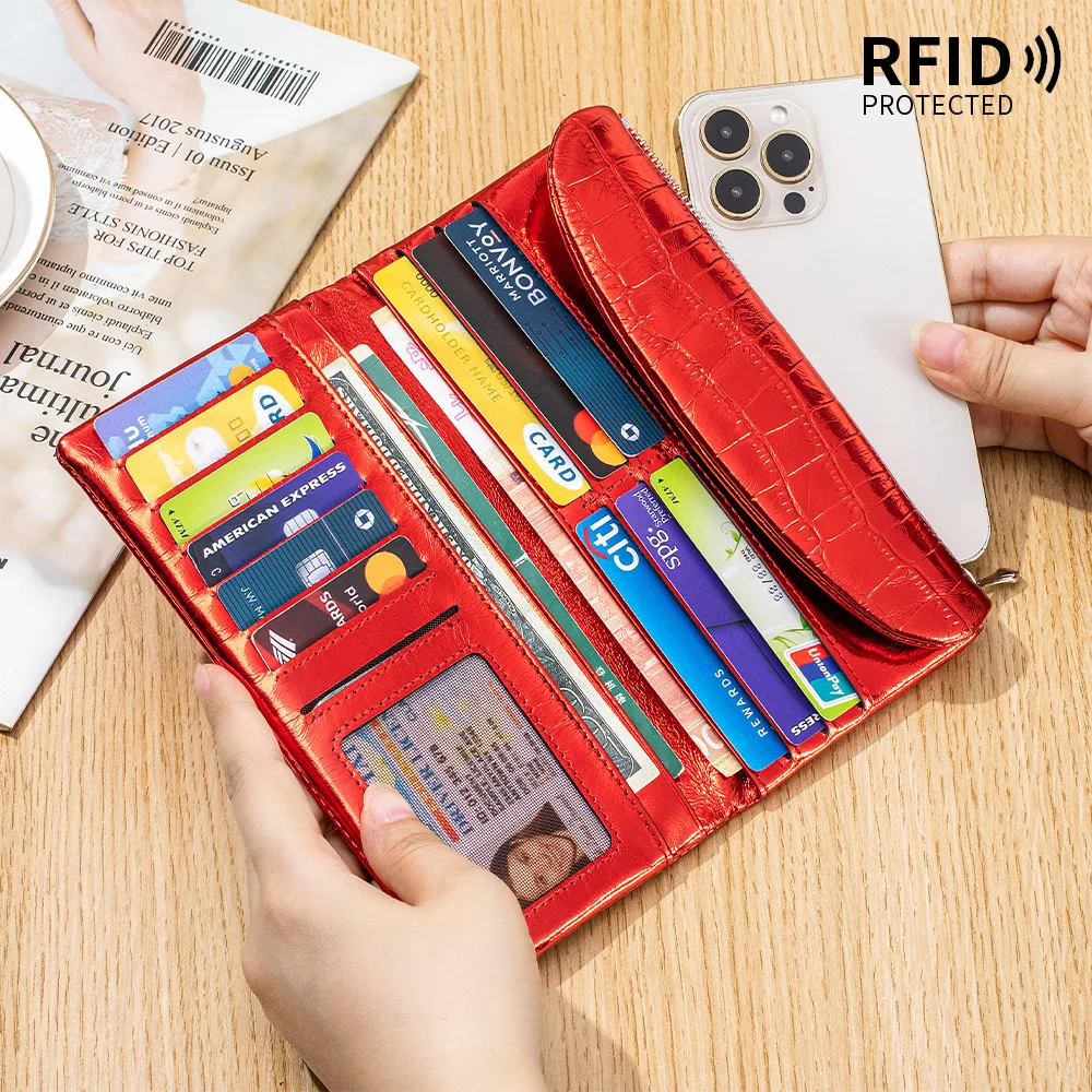 Glossy Leather RFID Blocking Wallet - Large Capacity Long Purse with Phone Compartment, Crocodile Pattern Organizer Wallets
Glossy Leather RFID Blocking Wallet - Large Capacity Long Purse with Phone Compartment, Crocodile Pattern Organizer Wallets